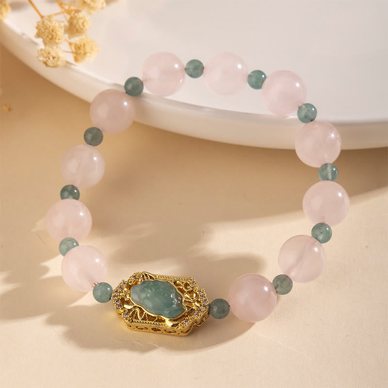 Buddha Stones Armband van rozenkwarts en jade, symbool van zorgzaamheid en vriendelijkheid. - image 2