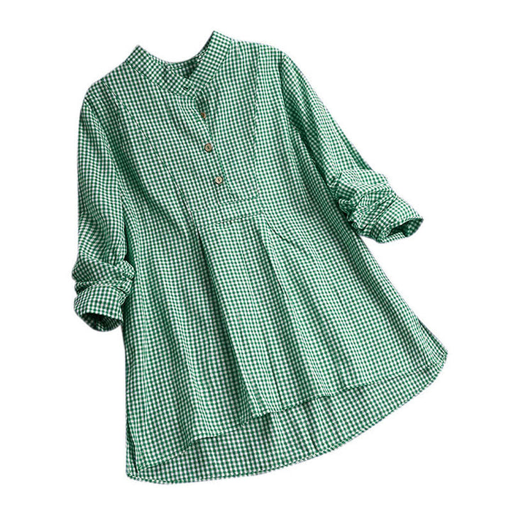 Buddha Stones Damesblouse met Lange mouw en knoopsluiting en ruitpatroon - Lentegroen - US16, UK/AU20, EU48 (5XL) - image 8