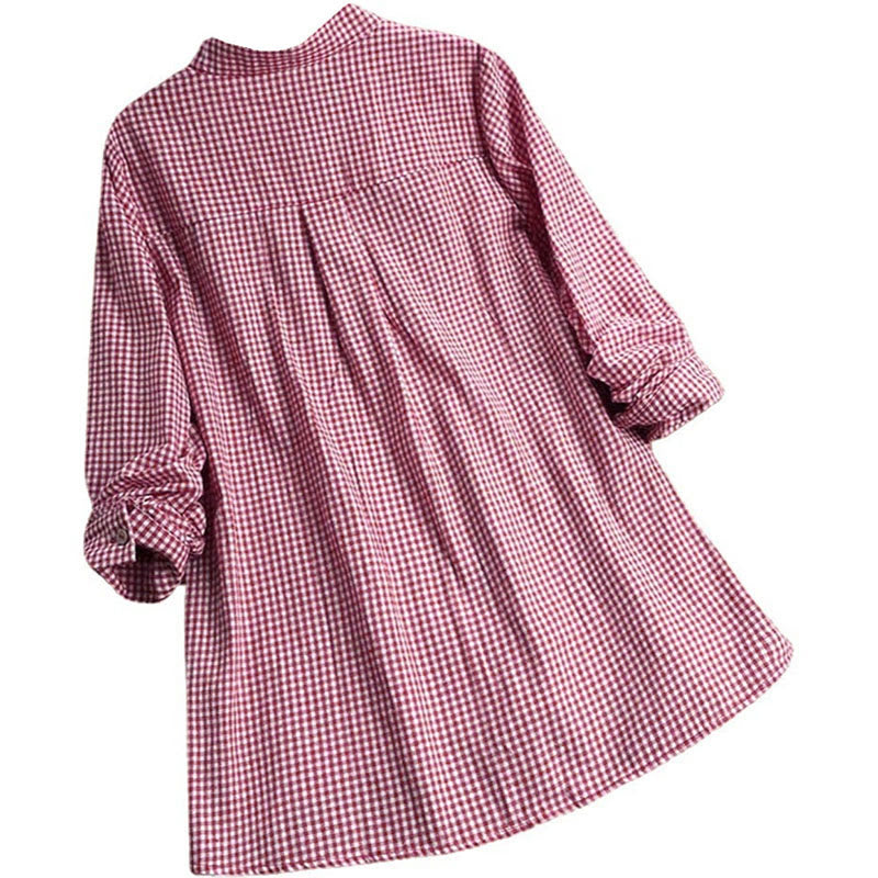 Buddha Stones Damesblouse met Lange mouw en knoopsluiting en ruitpatroon - image 2