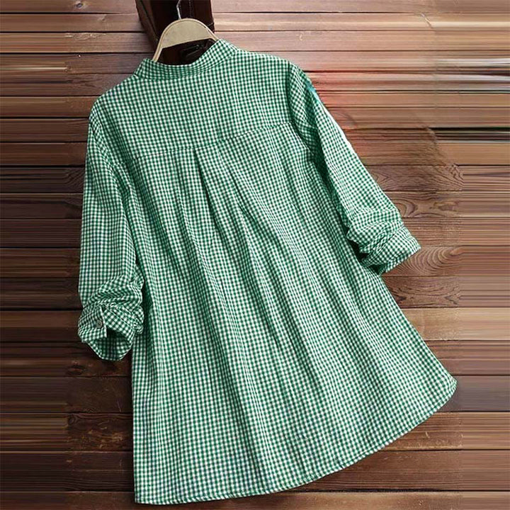 Buddha Stones Damesblouse met Lange mouw en knoopsluiting en ruitpatroon - image 11