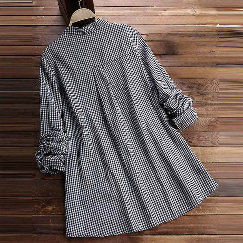 Buddha Stones Damesblouse met Lange mouw en knoopsluiting en ruitpatroon - image 7