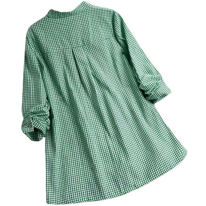 Buddha Stones Damesblouse met Lange mouw en knoopsluiting en ruitpatroon - image 9