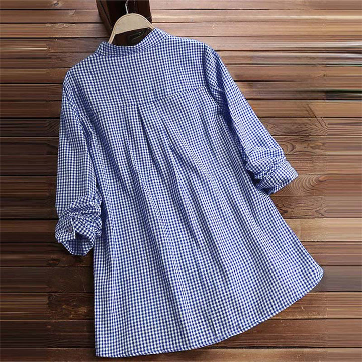 Buddha Stones Damesblouse met Lange mouw en knoopsluiting en ruitpatroon - image 15
