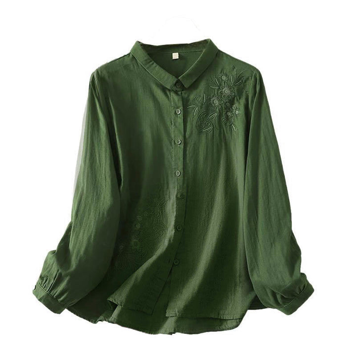 Buddha Stones Damesblouse met Lange mouw, geborduurd met Reverskraag - image 6