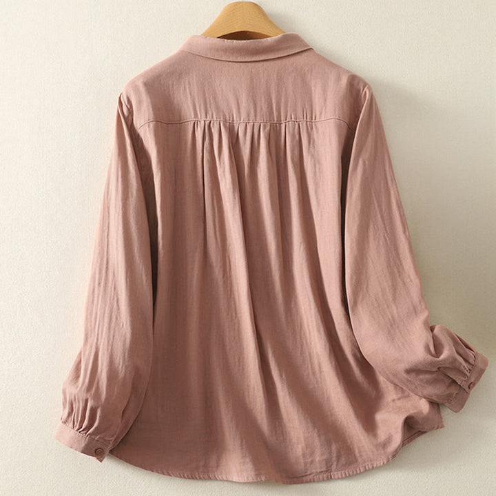 Buddha Stones Damesblouse met Lange mouw, geborduurd met Reverskraag - image 8