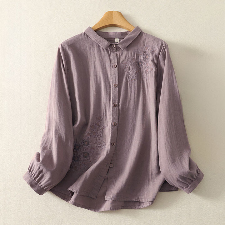 Buddha Stones Damesblouse met Lange mouw, geborduurd met Reverskraag - RosyBrown - US8-10，UK/AU12-14，EU40-42 (2XL) - image 17
