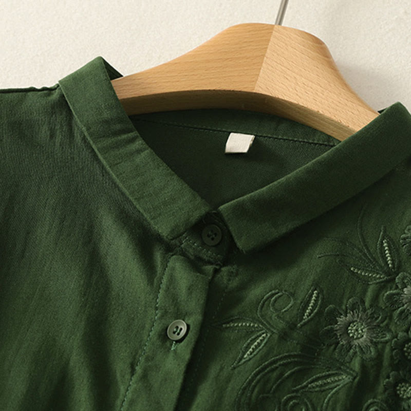 Buddha Stones Damesblouse met Lange mouw, geborduurd met Reverskraag - image 2