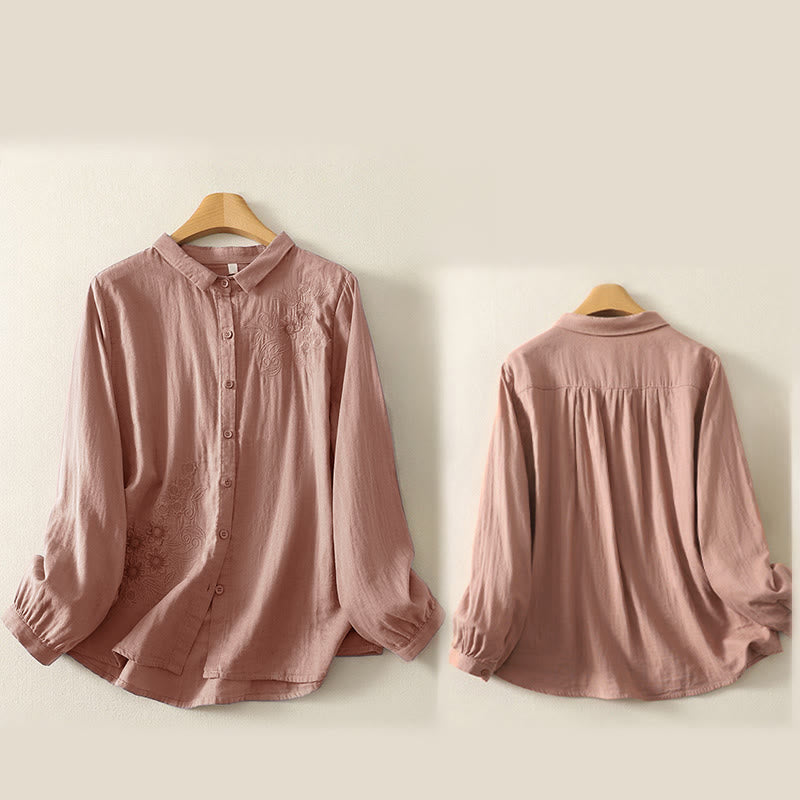Buddha Stones Damesblouse met Lange mouw, geborduurd met Reverskraag - image 16