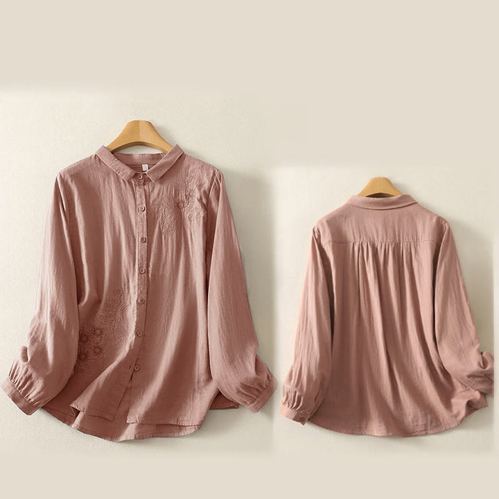 Buddha Stones Damesblouse met Lange mouw, geborduurd met Reverskraag - image 16