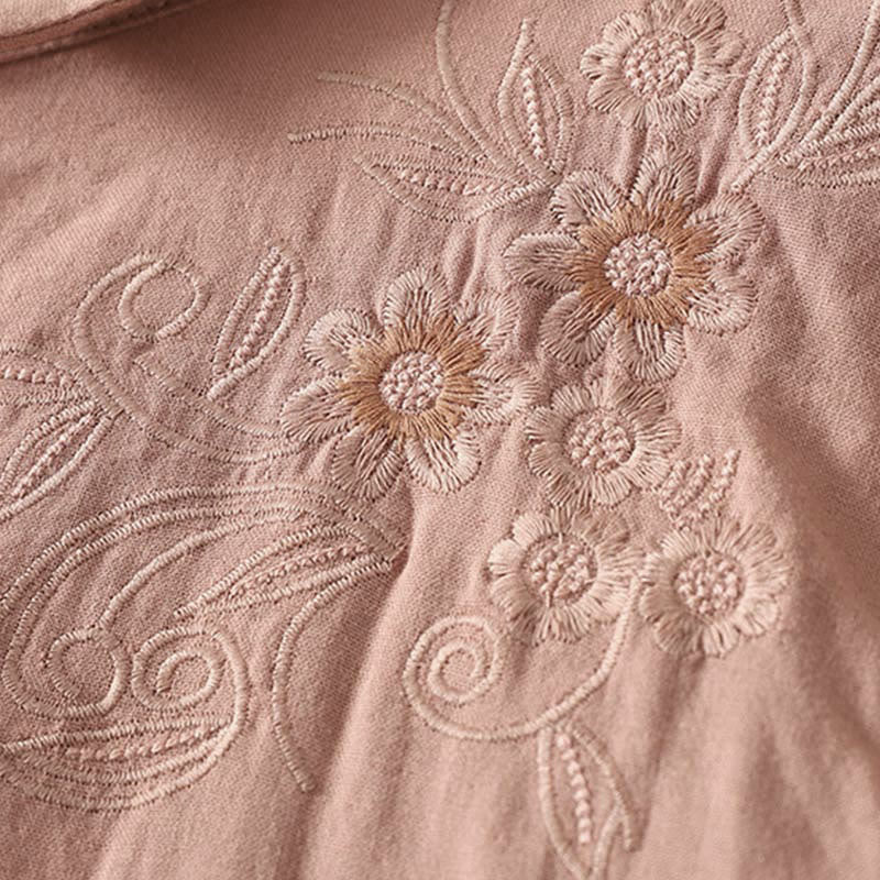Buddha Stones Damesblouse met Lange mouw, geborduurd met Reverskraag - image 12