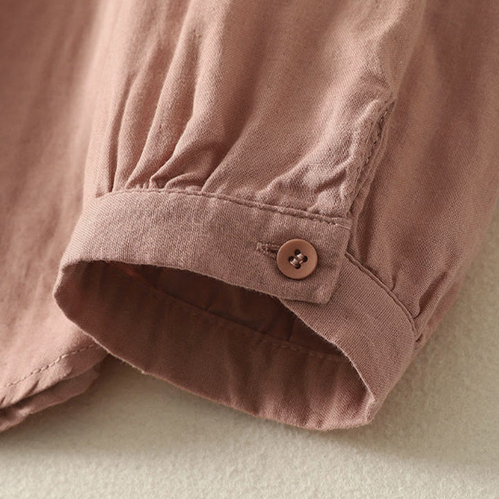 Buddha Stones Damesblouse met Lange mouw, geborduurd met Reverskraag - image 14