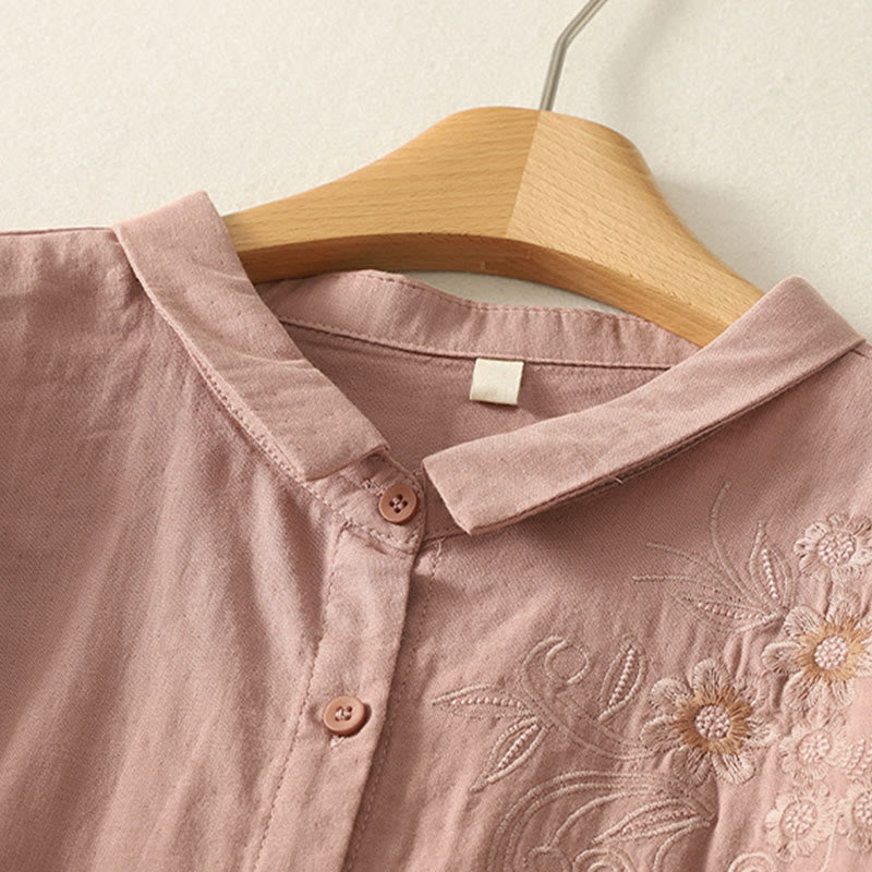 Buddha Stones Damesblouse met Lange mouw, geborduurd met Reverskraag - image 9