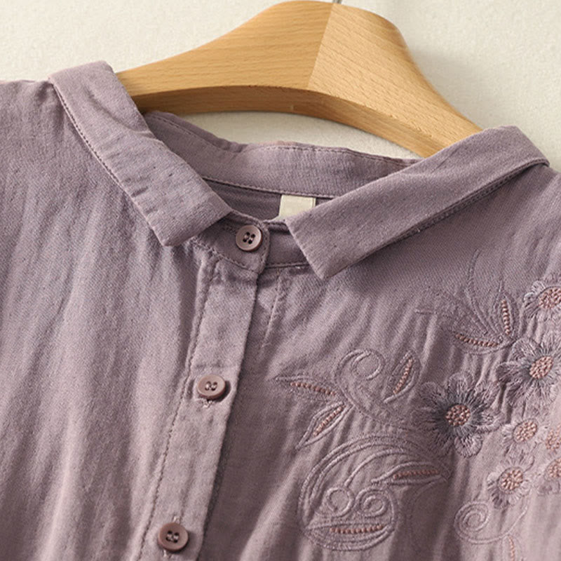 Buddha Stones Damesblouse met Lange mouw, geborduurd met Reverskraag - image 18