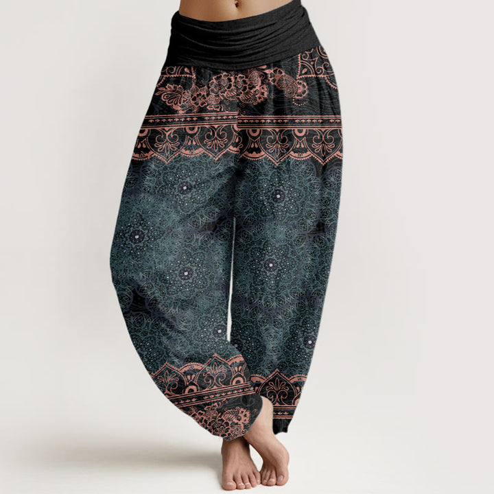 Buddha Stones Elegante katoenen harembroek met mandala-bloemendesign en elastische Taille voor dames - Donkerblauw - US22, UK/AU26, EU54 (6XL) - image 0