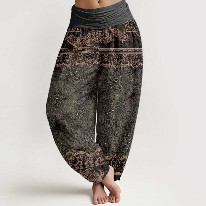 Buddha Stones Elegante katoenen harembroek met mandala-bloemendesign en elastische Taille voor dames - Olijfgroen - US22, UK/AU26, EU54 (6XL) - image 7