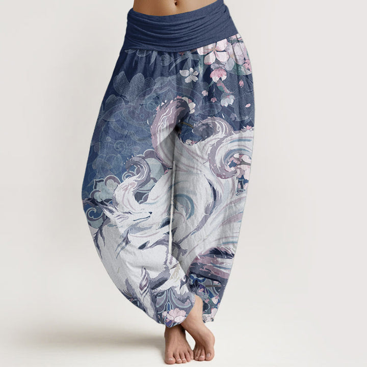 Buddha Stones Dames harembroek met elastische Taille en print van Cotton Fox Cherry Blossoms - Marine - US22, UK/AU26, EU54 (6XL) - image 7