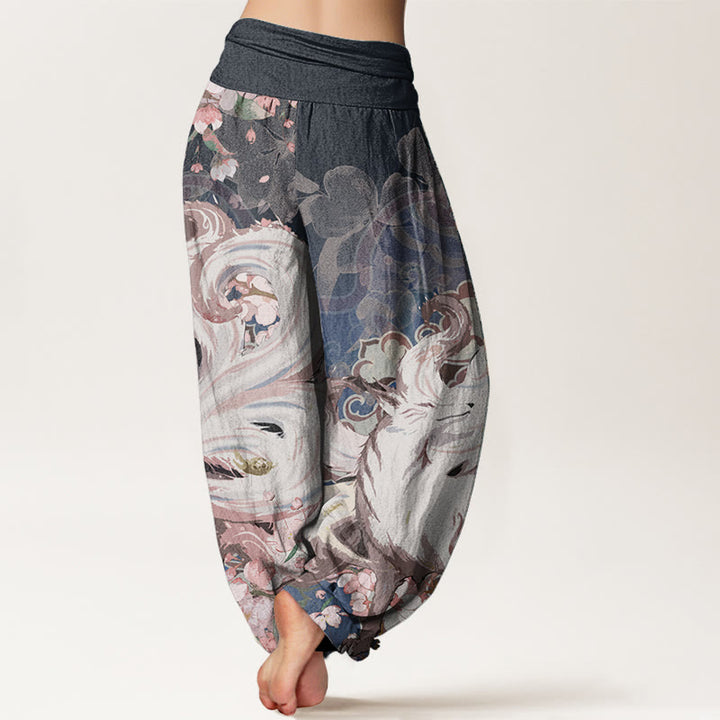 Buddha Stones Dames harembroek met elastische Taille en print van Cotton Fox Cherry Blossoms - image 1