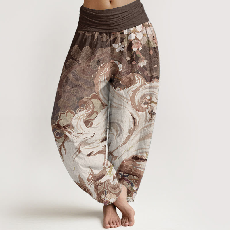 Buddha Stones Dames harembroek met elastische Taille en print van Cotton Fox Cherry Blossoms - Zadelbruin - US22, UK/AU26, EU54 (6XL) - image 4