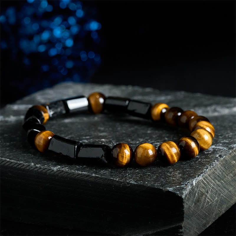 Buddha Stones Natuurlijke zwarte toermalijn tijgeroog positieve Armband - Zwarte toermalijn en tijgeroog - image 0