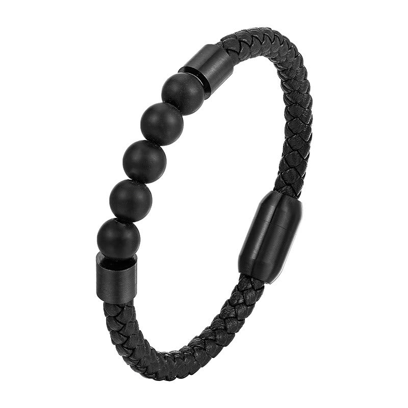 Buddha Stones Armband van matsteen, lavasteen, tijgeroog, titaniumstaal en stimulerend leer. - image 1