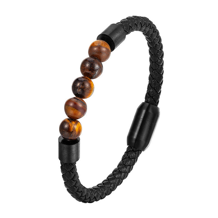 Buddha Stones Armband van matsteen, lavasteen, tijgeroog, titaniumstaal en stimulerend leer. - Tijgeroog (Polsomtrek: 18-19 cm) - image 9