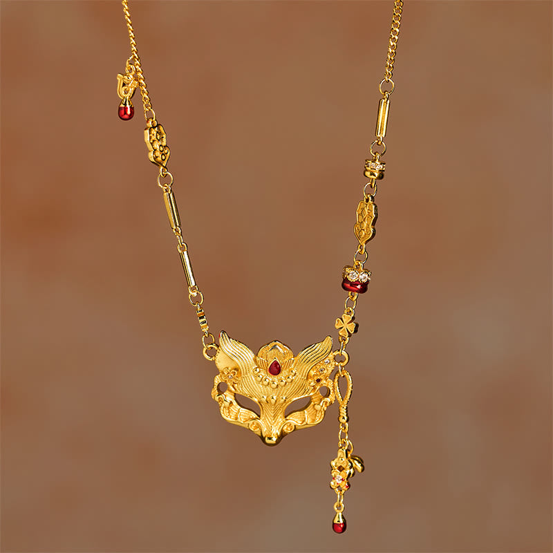 Boeddhasteen 24-karaats verguld messing vossendesign kwastje hanger Ketting - image 1