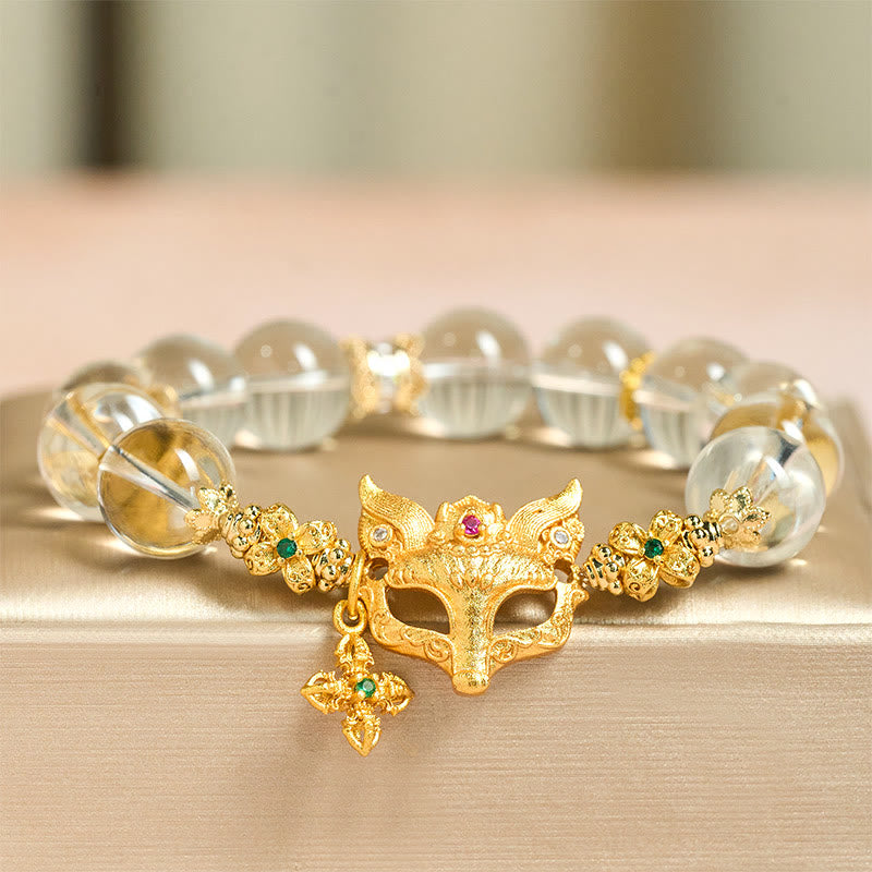 Buddha Stones Beschermende Armband met vossen- en kruisbedeltje en witte kristallen kralen - Witte kristallen (Polsomtrek: 14-19 cm) - image 0
