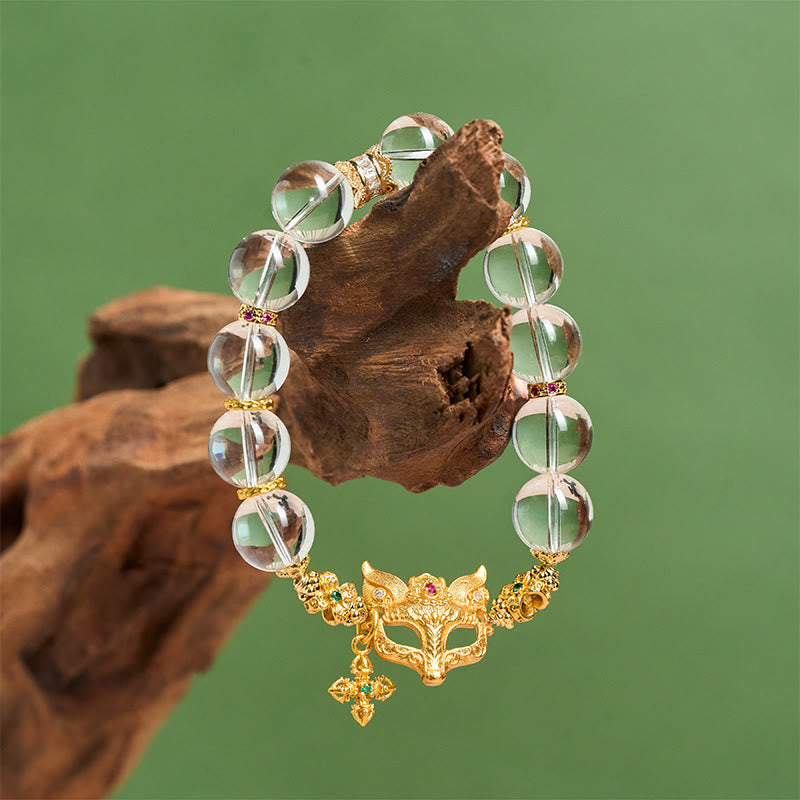 Buddha Stones Beschermende Armband met vossen- en kruisbedeltje en witte kristallen kralen - image 1