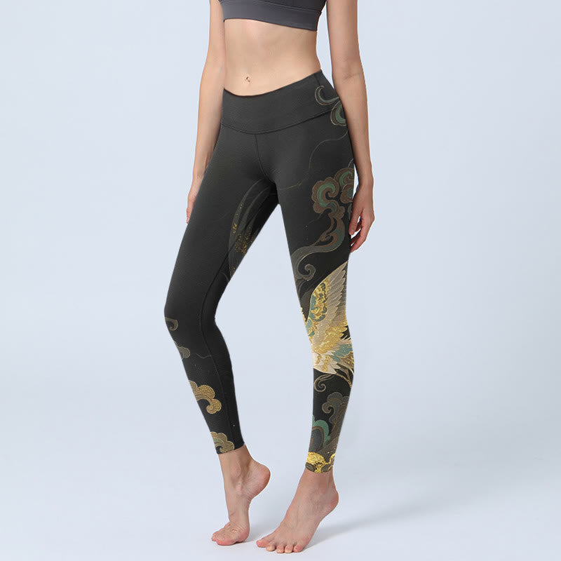Buddha Stones Leggings met print van opstijgende fenikswolken, geschikt voor de sportschool, yogabroek voor dames - Zwart - US18, UK/AU22, EU50 (4XL) - image 0