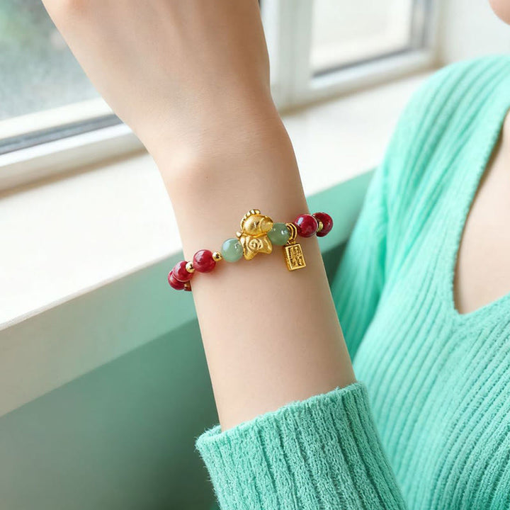 Buddha Stones Chinese dierenriemteken Fu-karakter Cinnaber Hetian Jade Armband - image 12
