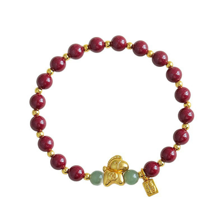 Buddha Stones Chinese dierenriemteken Fu-karakter Cinnaber Hetian Jade Armband - image 4
