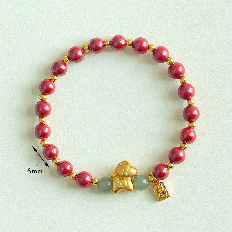 Buddha Stones Chinese dierenriemteken Fu-karakter Cinnaber Hetian Jade Armband - image 11