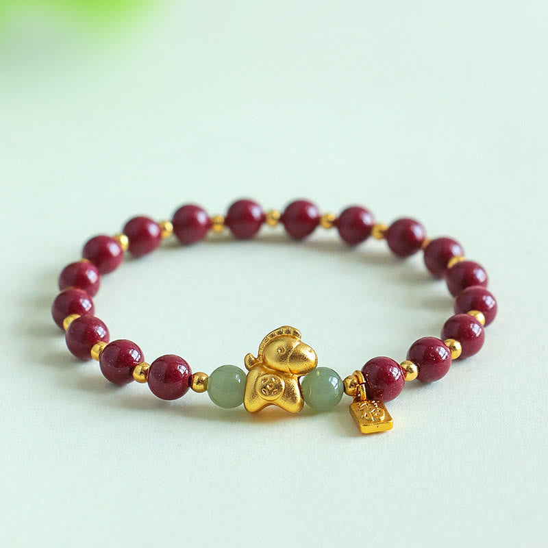Buddha Stones Chinese dierenriemteken Fu-karakter Cinnaber Hetian Jade Armband - image 0