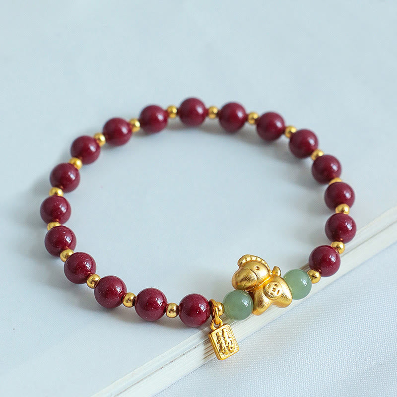 Buddha Stones Chinese dierenriemteken Fu-karakter Cinnaber Hetian Jade Armband - image 2