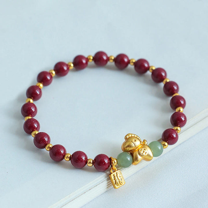 Buddha Stones Chinese dierenriemteken Fu-karakter Cinnaber Hetian Jade Armband - image 2