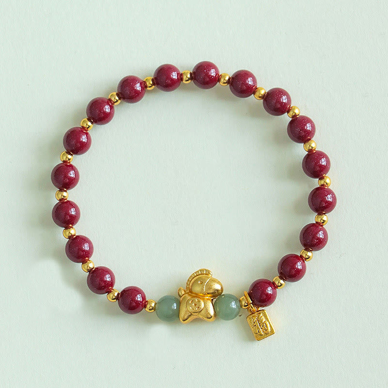 Buddha Stones Chinese dierenriemteken Fu-karakter Cinnaber Hetian Jade Armband - Cinnaber (Polsomtrek: 14-17 cm) - image 1