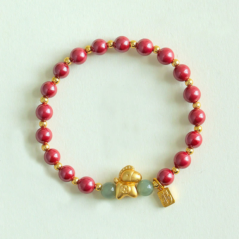 Buddha Stones Chinese dierenriemteken Fu-karakter Cinnaber Hetian Jade Armband - Keizerlijke cinnaber (Polsomtrek: 14-17 cm) - image 9