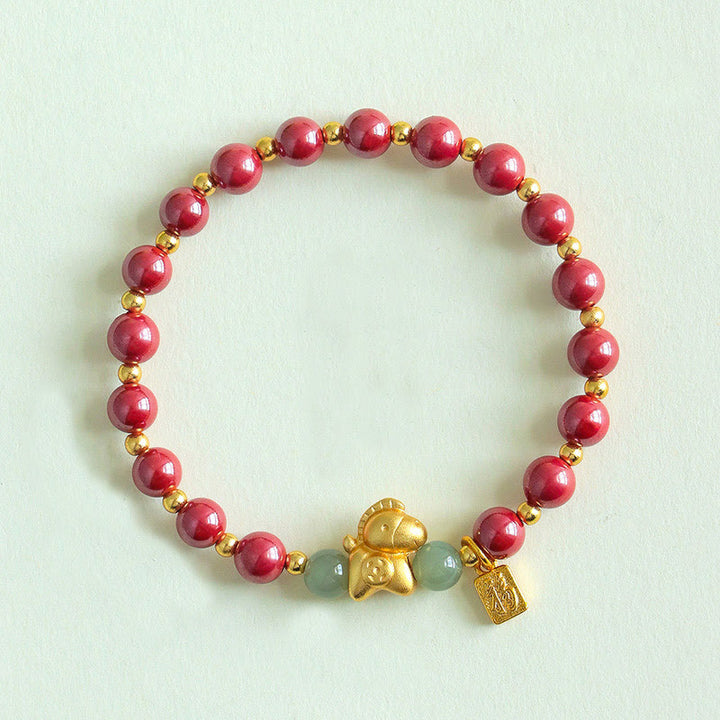 Buddha Stones Chinese dierenriemteken Fu-karakter Cinnaber Hetian Jade Armband - Keizerlijke cinnaber (Polsomtrek: 14-17 cm) - image 9