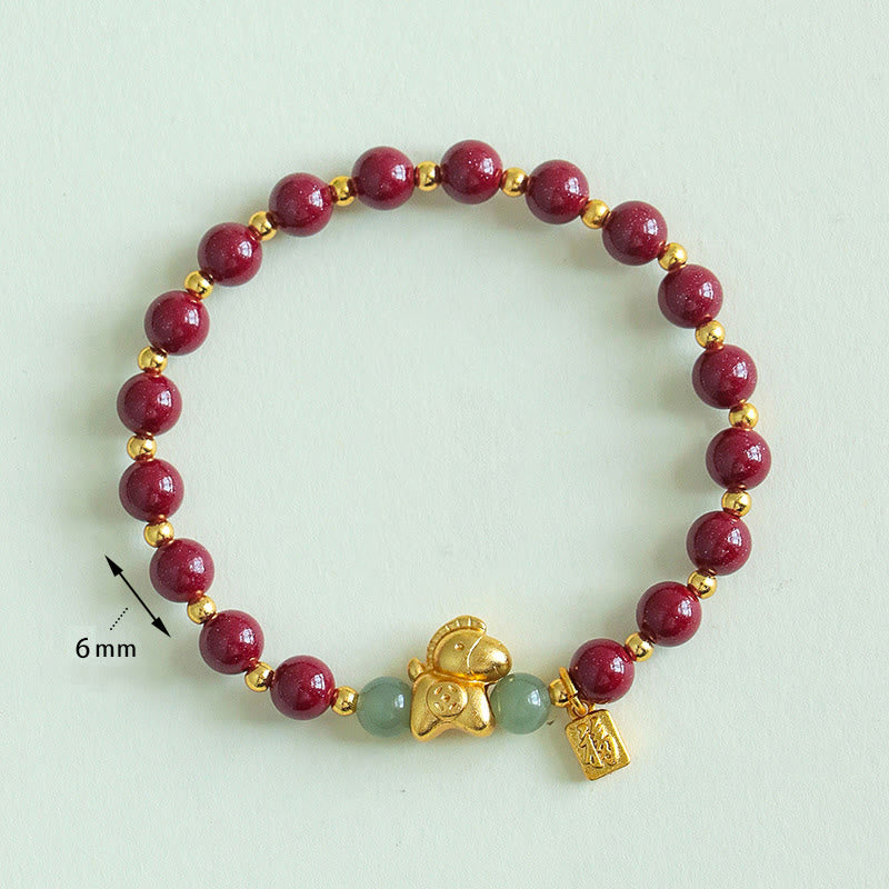 Buddha Stones Chinese dierenriemteken Fu-karakter Cinnaber Hetian Jade Armband - image 3