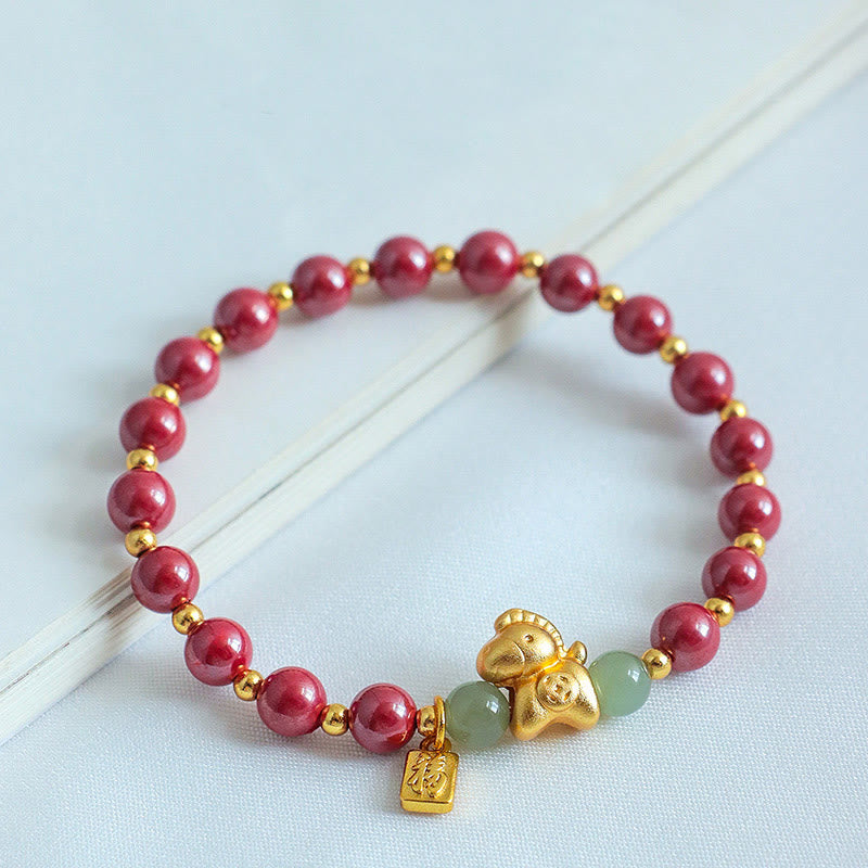 Buddha Stones Chinese dierenriemteken Fu-karakter Cinnaber Hetian Jade Armband - image 10