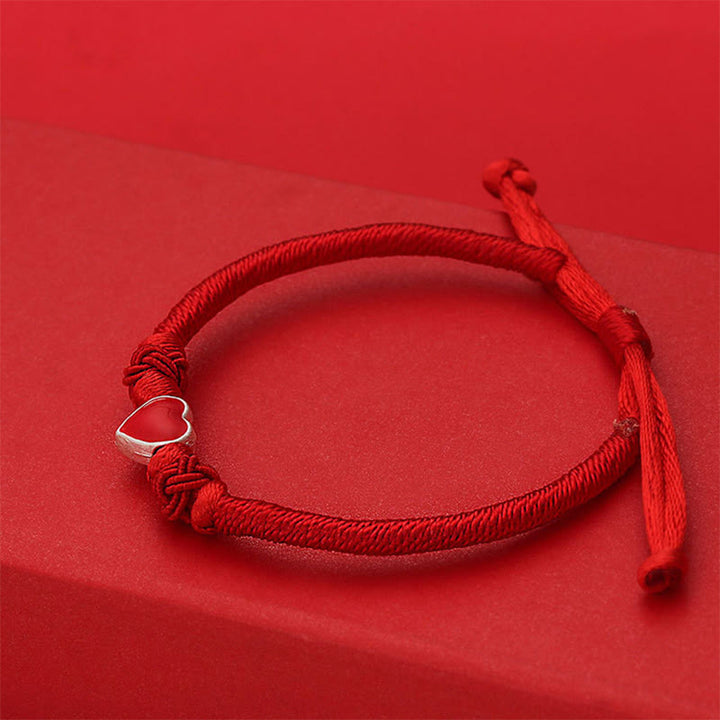 Buddha Stones Armband van 999 sterling zilver met 3D-hartontwerp en rood koordje. - image 3