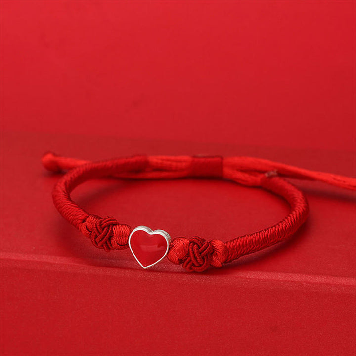 Buddha Stones Armband van 999 sterling zilver met 3D-hartontwerp en rood koordje. - Rood koord (Polsomtrek: 19-20 cm) - image 0