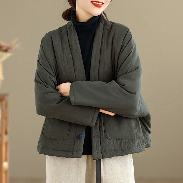 Buddha Stones Winterse katoenen thermojas met Lange mouw en Zakken voor dames - image 19