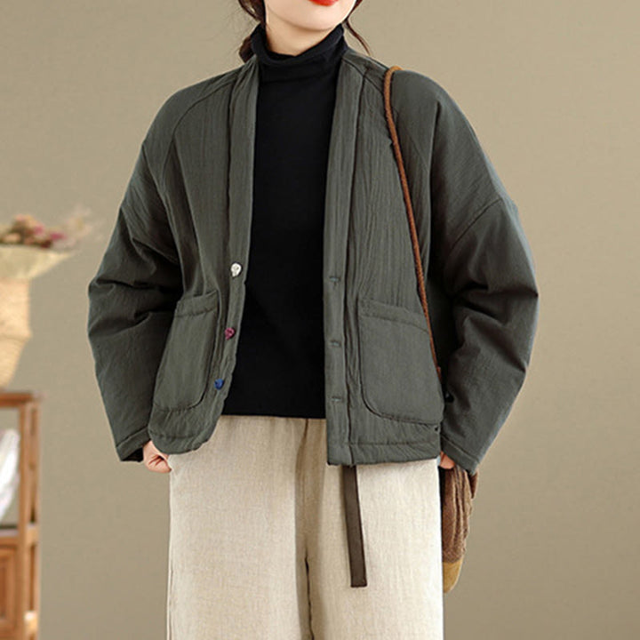 Buddha Stones Winterse katoenen thermojas met Lange mouw en Zakken voor dames - image 15
