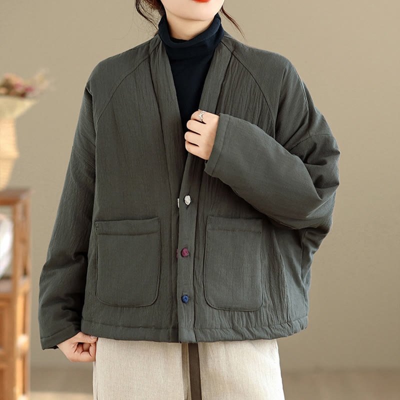 Buddha Stones Winterse katoenen thermojas met Lange mouw en Zakken voor dames - CadetBlue - US14, UK/AU18, EU46 (2XL) - image 14