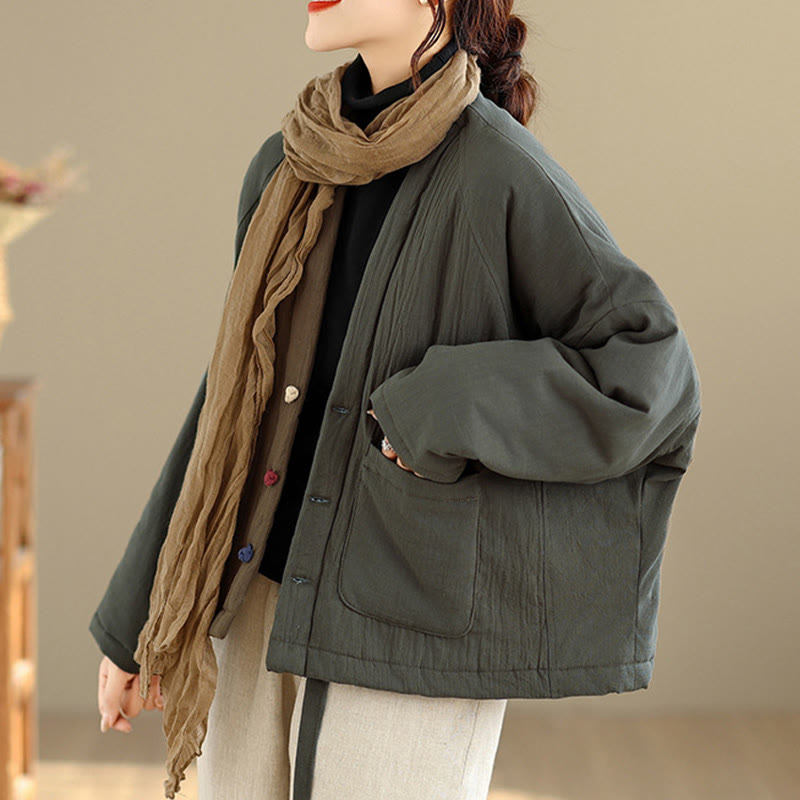Buddha Stones Winterse katoenen thermojas met Lange mouw en Zakken voor dames - image 18