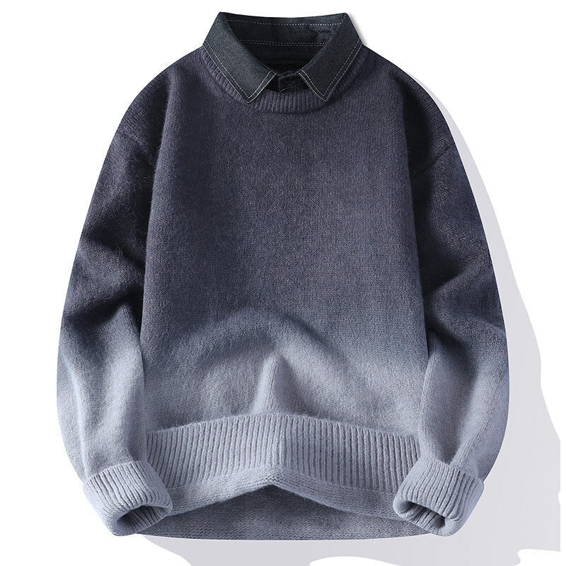 Buddha Stones Winterse gebreide trui met opstaande kraag en kleurverloop voor heren, Lange mouw. - Donkergrijs - US/UK/AU44, EU54 (4XL) - image 0