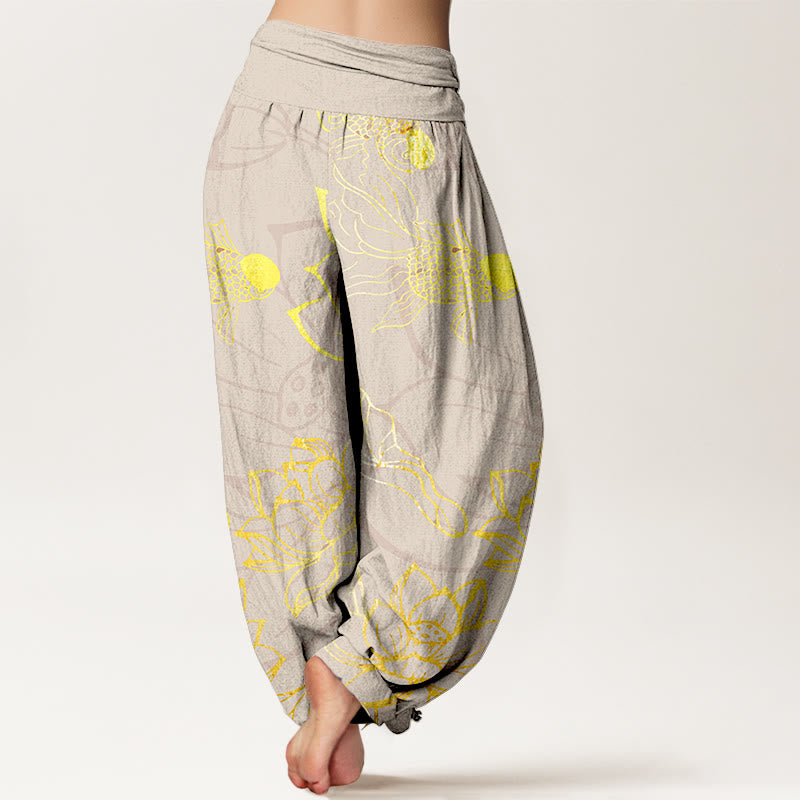 Buddha Stones Dames harembroek met elastische Taille en lotusbladmotief en koi-visprint - image 9
