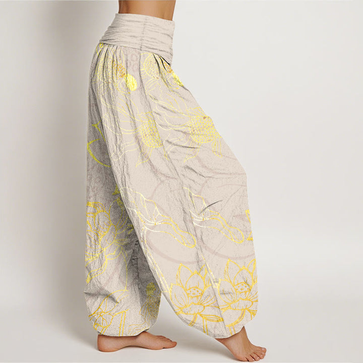 Buddha Stones Dames harembroek met elastische Taille en lotusbladmotief en koi-visprint - image 8