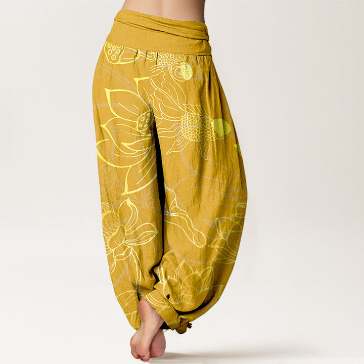 Buddha Stones Dames harembroek met elastische Taille en lotusbladmotief en koi-visprint - image 12